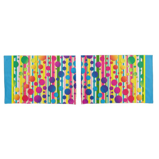 [Beatnik Bubbles] Retro Polka Dot Stripe Blue Pillowcase (Front-Set)