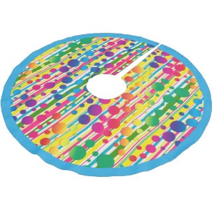 [Beatnik Bubbles] Retro Polka Dot Striped Blue Brushed Polyester Tree Skirt