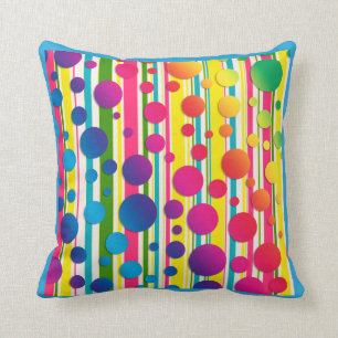 [Beatnik Bubbles] Retro Polka Dot Striped Blue Cushion