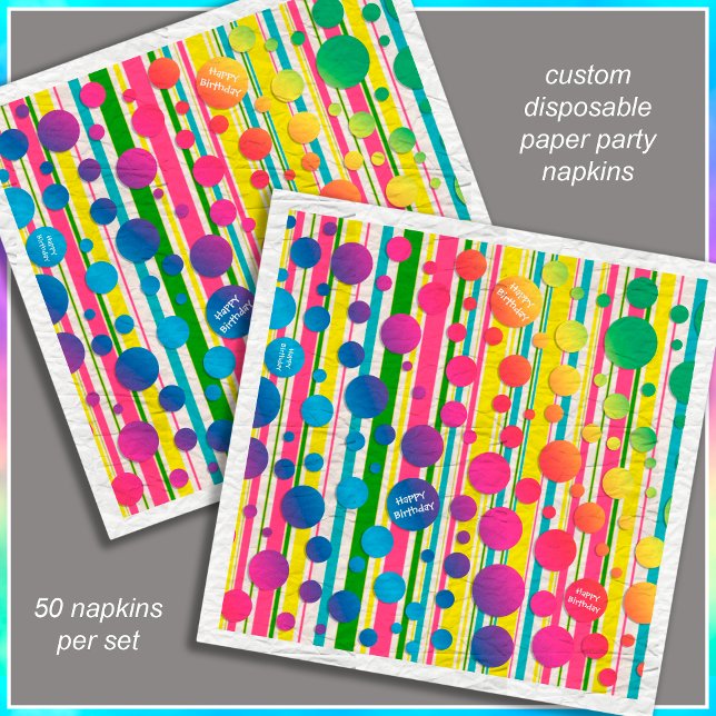 [Beatnik Bubbles] Retro Polka Dot Striped Paper Napkin (Customize the text for you event. )
