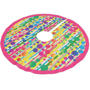 [Beatnik Bubbles] Retro Polka Dot Striped Pink Brushed Polyester Tree Skirt