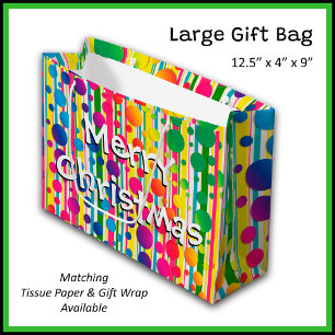 [Beatnik Bubbles] Retro Polka Dot Striped Rainbow Large Gift Bag
