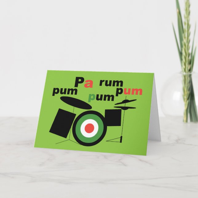Beatnik Drummer Boy Greeting Card / Green (Front)
