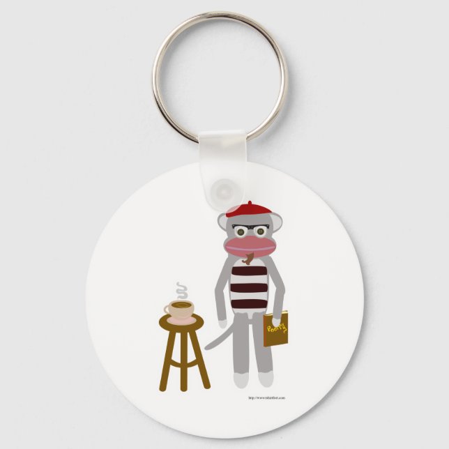 Beatnik Sock Monkey Key Ring (Front)