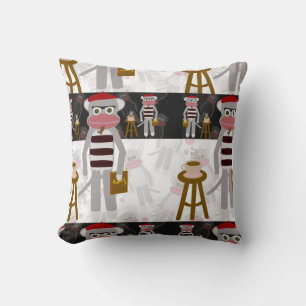Beatnik Sock Monkey Poetry Party Fun Cartoon Art Cushion