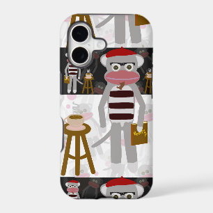 Beatnik Sock Monkey Striped Pattern Fun Art