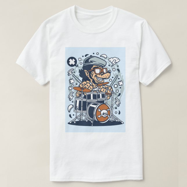 Beatnik Wolf on Drums Pop Art T-Shirt (Design Front)