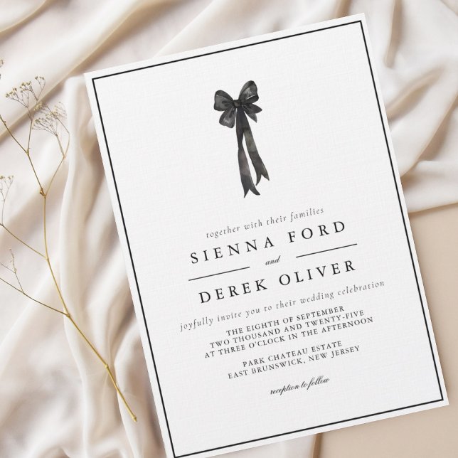BEATRICE Ribbon Bow Black and White Wedding Invitation (Creator Uploaded)