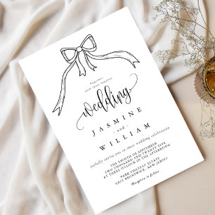 Beatrice Ribbon Bow Black and White Wedding  Invitation