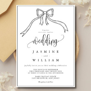 Beatrice Ribbon Bow Black and White Wedding  Invitation