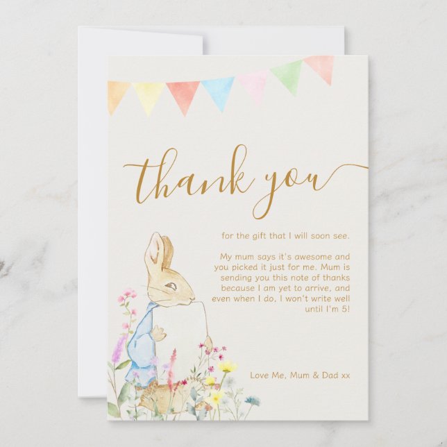 Beatrix Peter the Rabbit Woodland Baby Shower Thank You Card (Front)