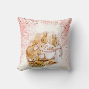 Beatrix Potter Bunnies, Baby Shower, Pink, Custom Cushion