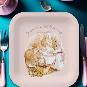 Beatrix Potter Bunnies Berries and Cream Birthday Paper Plate