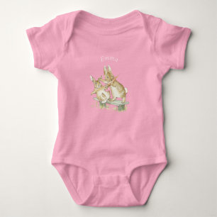 Beatrix Potter, Cute Brown Bunnies Eating Carrots Baby Bodysuit