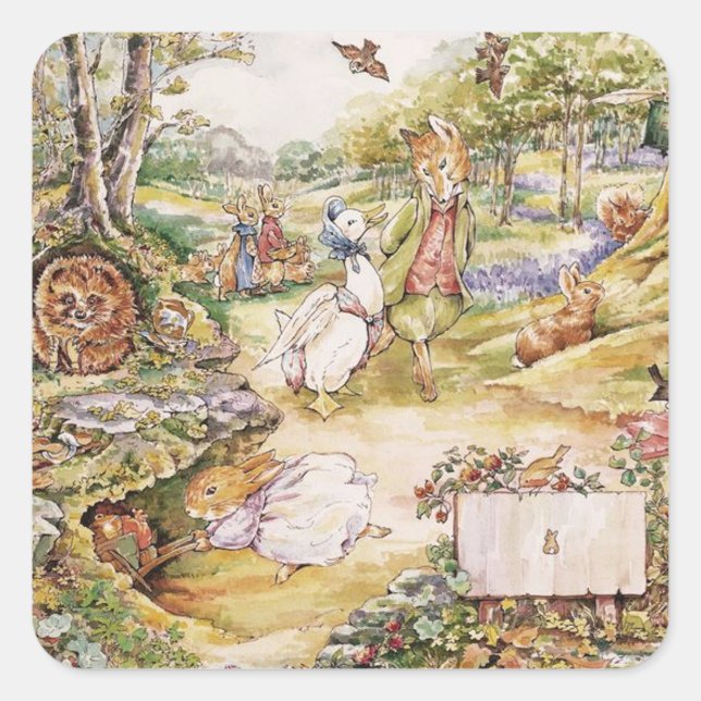 Beatrix Potter Cute Peter and Friends Square Sticker (Front)