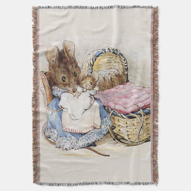Beatrix Potter Mother Mouse and Babies Throw Blanket (Front Vertical)