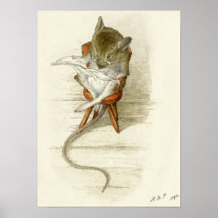 Beatrix Potter Mouse Reading Newspaper Poster