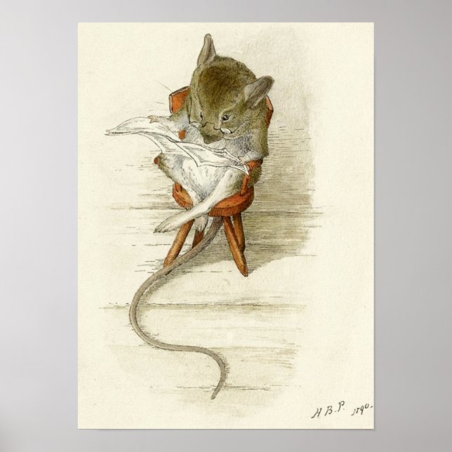 Beatrix Potter Mouse Reading Newspaper Poster (Front)