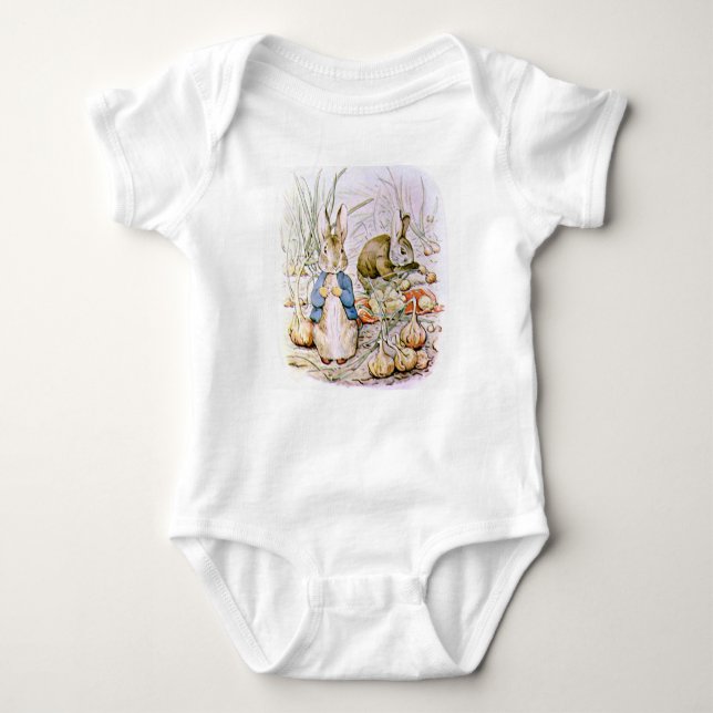 Beatrix Potter. Peter and Benjamin gather onions. Baby Bodysuit (Front)