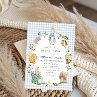Beatrix Potter Peter Rabbit Blue Baby Shower Invitation