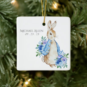 Beatrix Potter Peter Rabbit Blue Personalised Baby Ceramic Ornament