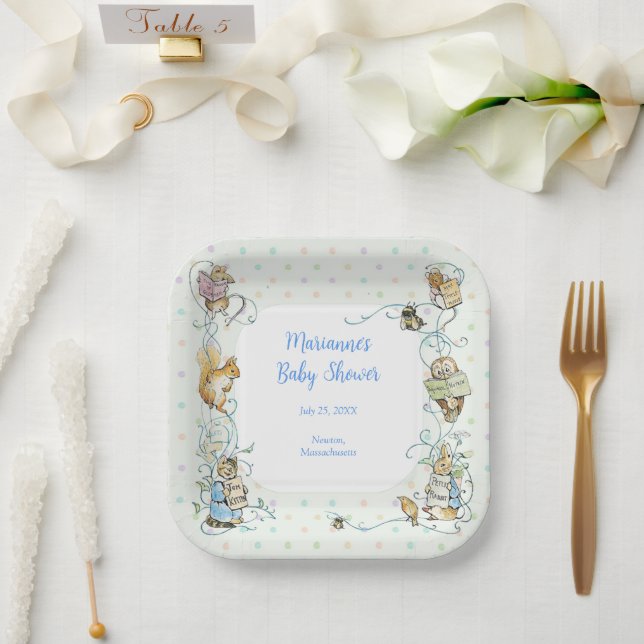 Beatrix Potter Polka Dot Rabbit Peter Baby Shower Paper Plate (Wedding)