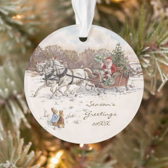 Beatrix Potter Rabbits and Snowman Christmas  Ornament (Tree)