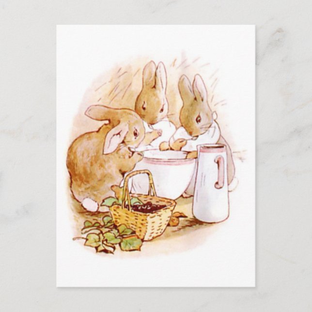 Beatrix Potter, Rabbits, Bowl & Milk Pitcher Postcard (Front)
