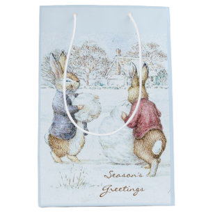 Beatrix Potter Snowman and Bunnies Holiday  Medium Gift Bag