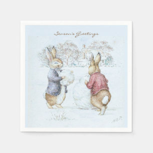 Beatrix Potter Snowman and Bunnies Holiday  Napkin