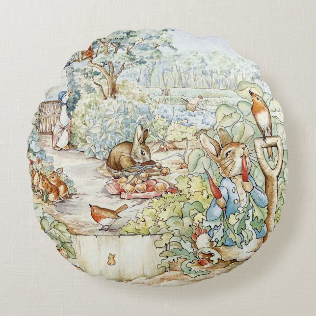 Beatrix Potter Storybook Characters Garden Round Cushion (Front)