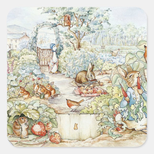 Beatrix Potter Storybook Characters Garden Square Sticker (Front)