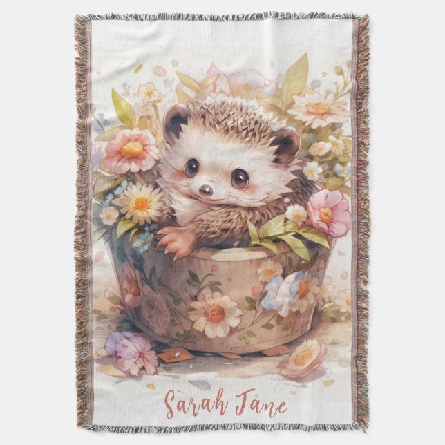 Beatrix Potter Style Baby Hedgehog Throw Blanket (Front Vertical)