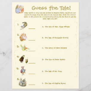 Beatrix Potter Themed Baby Shower Game Flyer