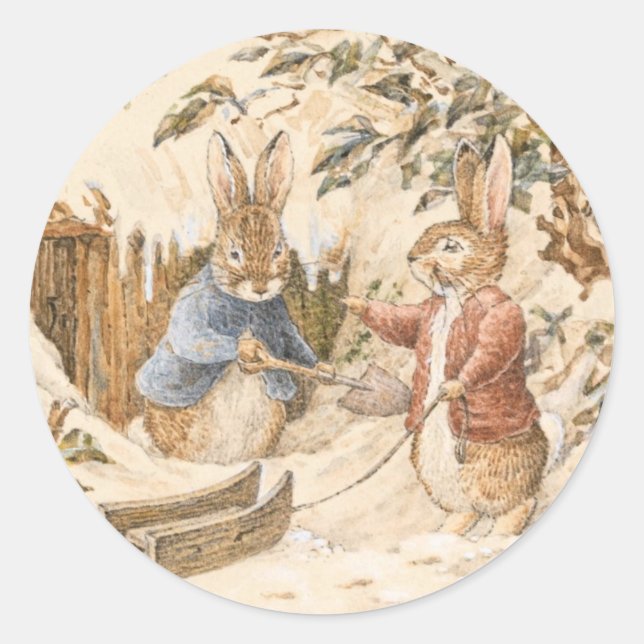 Beatrix Potter Winter Season Classic Round Sticker (Front)