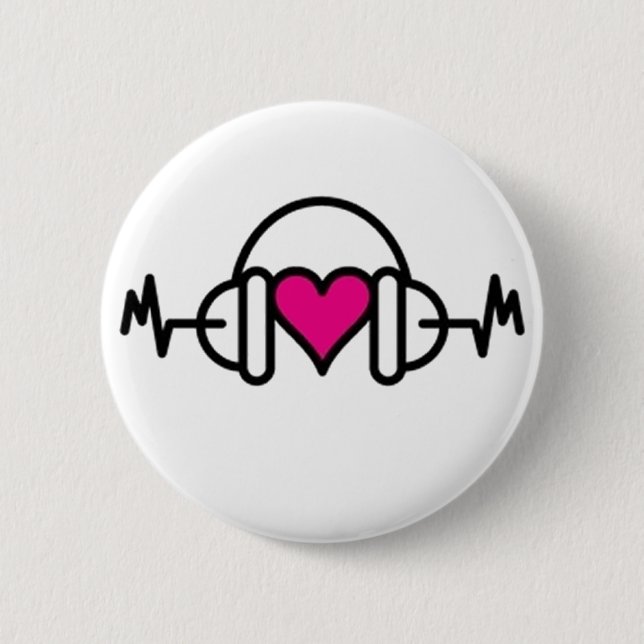 Beats of Love | Pink heart with pulse & headphone 6 Cm Round Badge (Front)