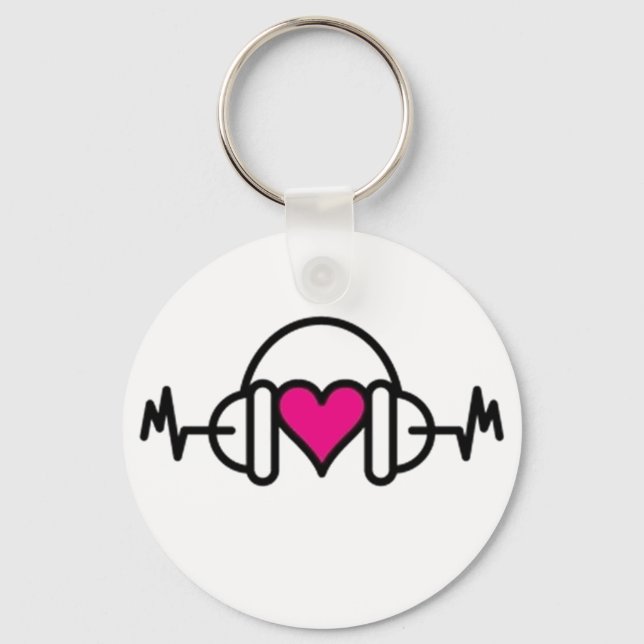 Beats of Love | Pink heart with pulse & headphone Key Ring (Front)