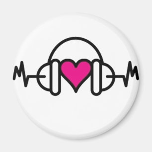 Beats of Love   Pink heart with pulse & headphone Magnet