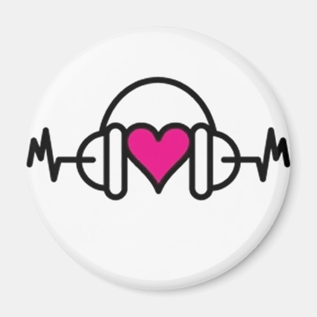 Beats of Love | Pink heart with pulse & headphone Magnet (Front)