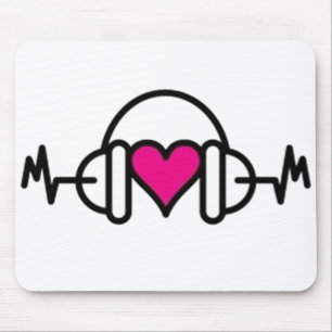 Beats of Love   Pink heart with pulse & headphone Mouse Pad