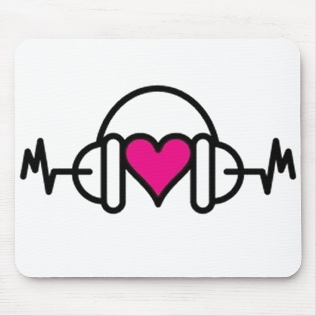 Beats of Love | Pink heart with pulse & headphone Mouse Pad (Front)