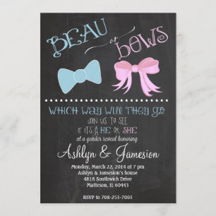 Beau bow or  Bows Gender Reveal Party Invitation