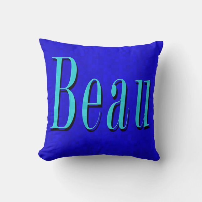 Beau Name Logo On Blue Mosaic, Cushion (Front)