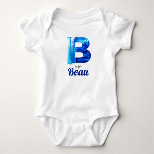 Beau Name Reveal Letter B Boy Blue Paint Newborn Baby Bodysuit