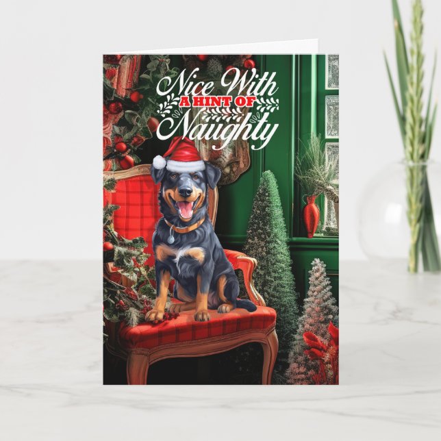 Beauceron Christmas Dog Naughty or Nice Holiday Card (Front)