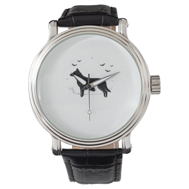 Beauceron Dog – Halloween Moon Silhouette Classic  Watch (Front)