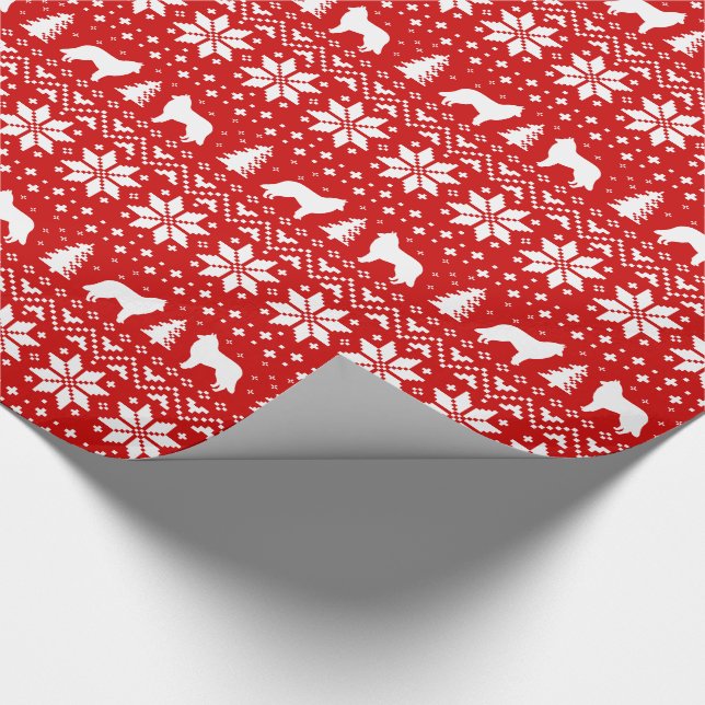 Beauceron Dog Silhouettes Red Christmas Pattern Wrapping Paper (Corner)