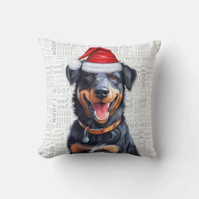 Beauceron Dog Watercolor Christmas Cushion (Front)