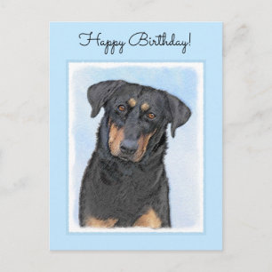 Beauceron Painting - Cute Original Dog Art Postcard