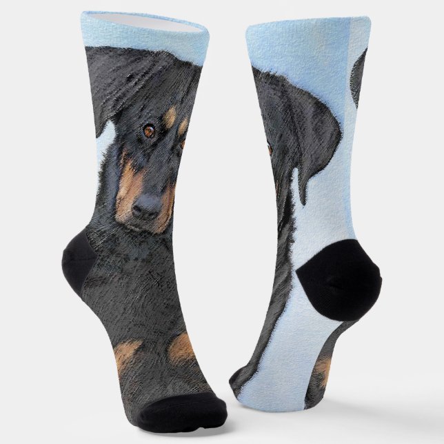 Beauceron Painting - Cute Original Dog Art Socks (Angled)